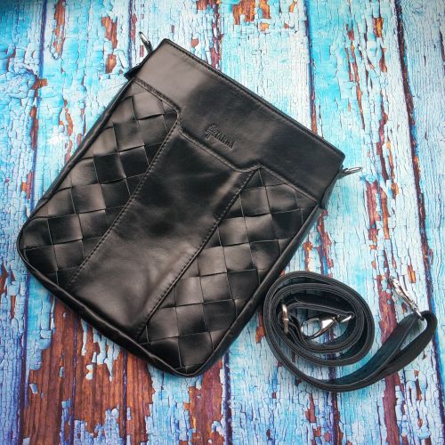 фотография 2 - кожаная сумка через плечо с плетением ТАРВА 0021