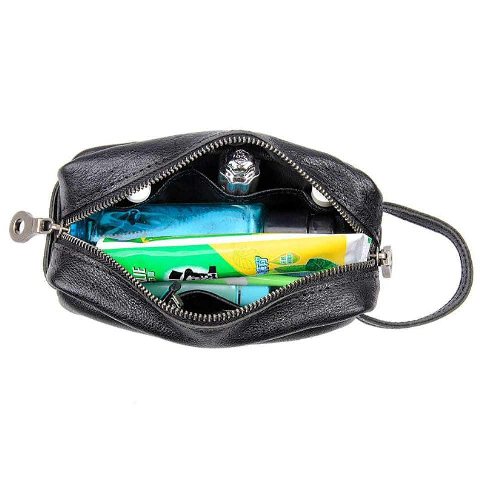 Шкіряний несесер, косметичка, чорний органайзер John McDee C013A