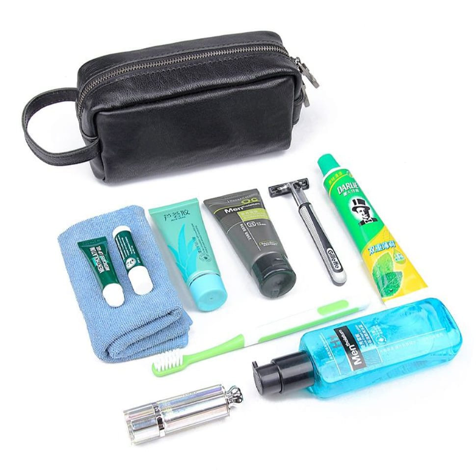 Шкіряний несесер, косметичка, чорний органайзер John McDee C013A