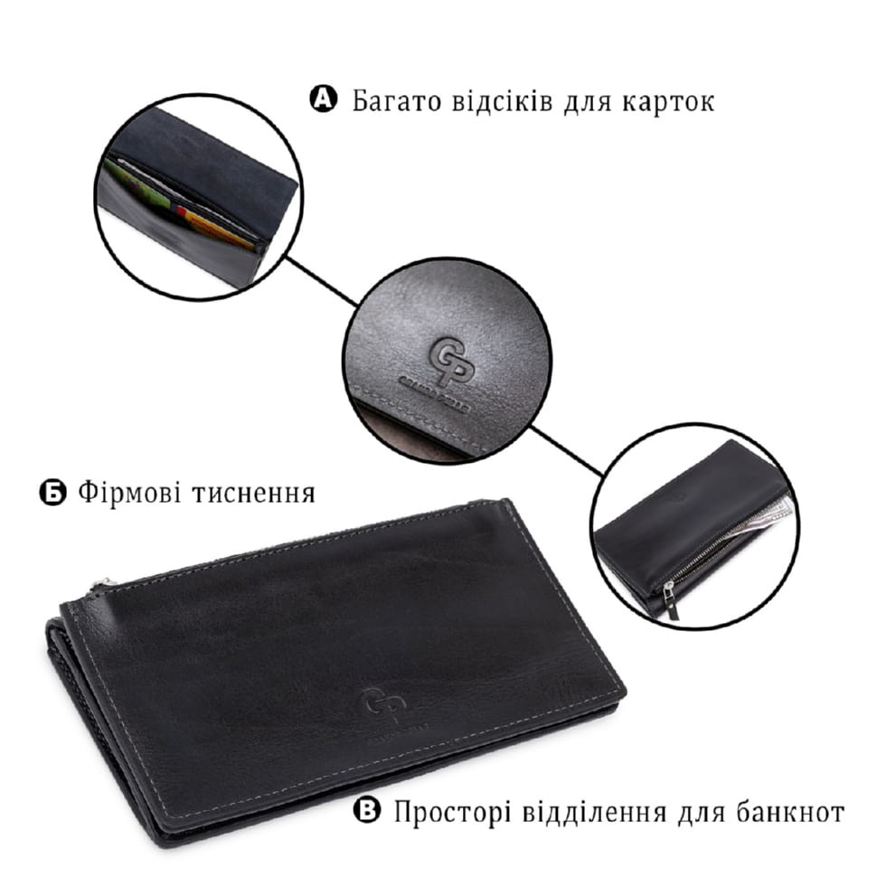 Практичное стильное портмоне унисекс GRANDE PELLE 11558 Черный