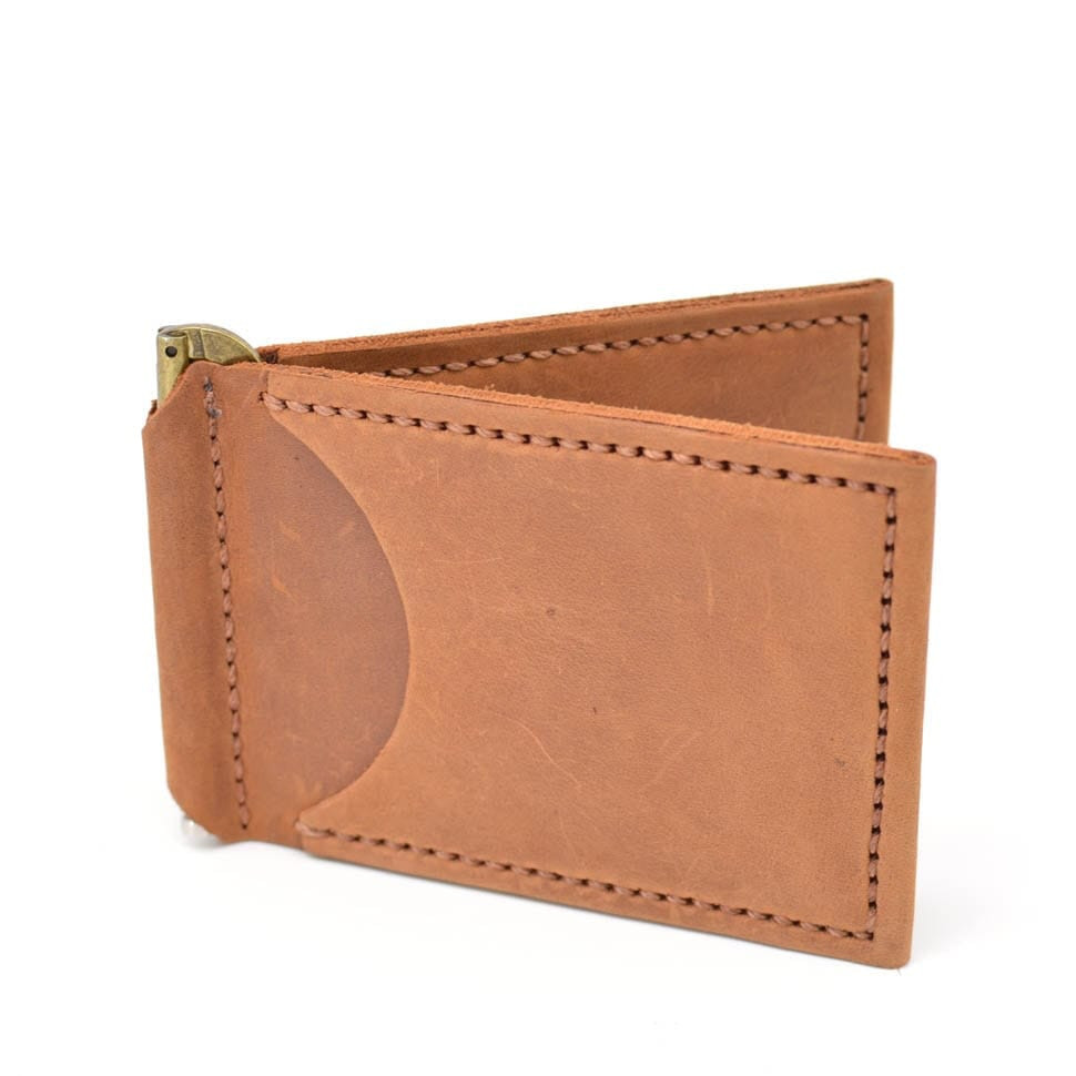 Шкіряний затискач для грошей ручної роботи світло-коричневий RB-RB-hold TARWA