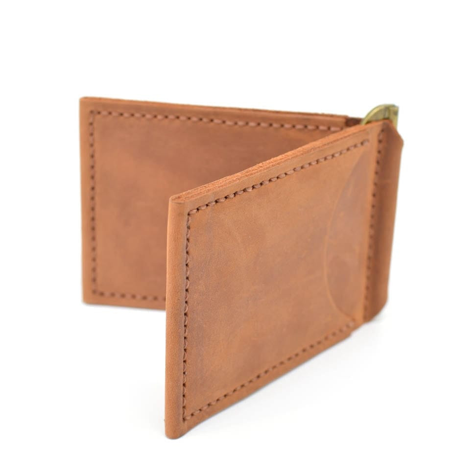 Шкіряний затискач для грошей ручної роботи світло-коричневий RB-RB-hold TARWA