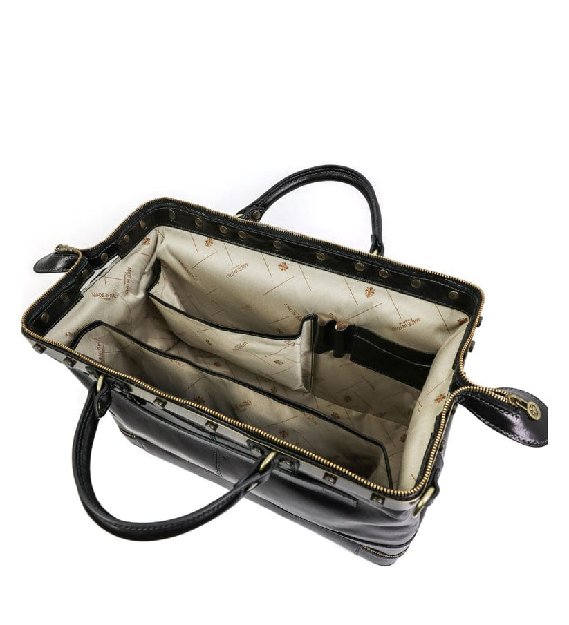 Жіноча шкіряна сумка-доктор, медична сумка, шкіряна сумка - Doctor Faustus - Чорний колір - Time Resistance 5230201W