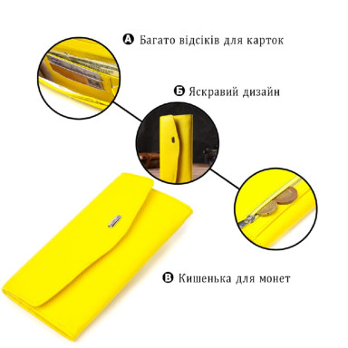 Яркое женское портмоне из натуральной кожи флотар CANPELLINI 21697 Желтое