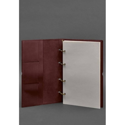 Шкіряний блокнот А4 на кільцях (софт-бук) 9.0 в м'якій обкладинці бордовий Краст