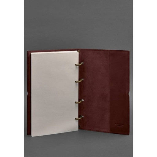 Шкіряний блокнот А4 на кільцях (софт-бук) 9.0 в м'якій обкладинці бордовий Краст