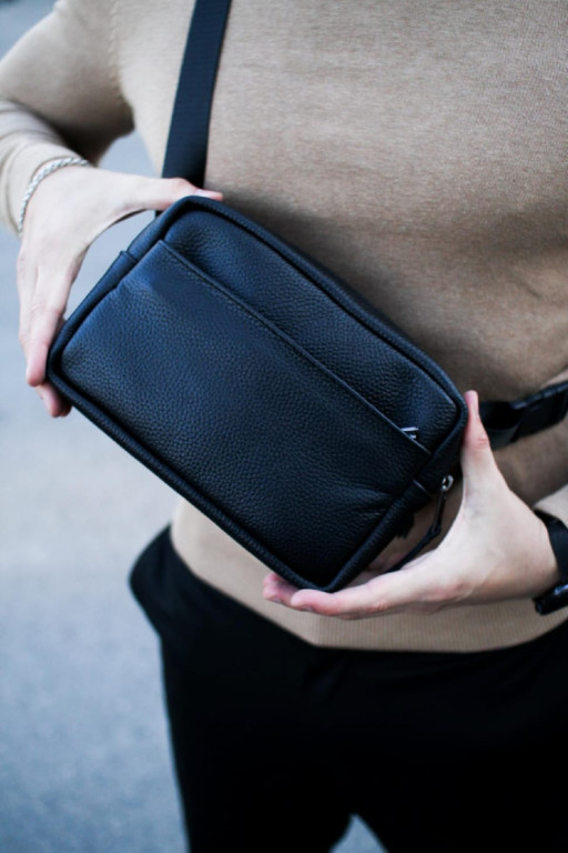 Кроссбоді, бананка із натуральної шкіри, шкіряна сумка на пояс SKILL Smart (чорна)