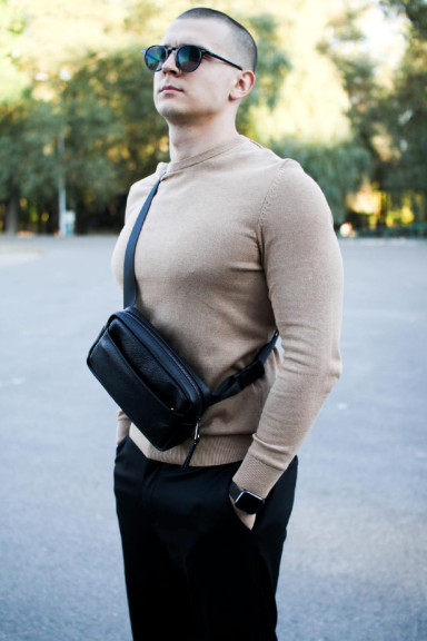 Crossbody, genuine leather fanny pack, leather waist bag SKILL Smart (black)