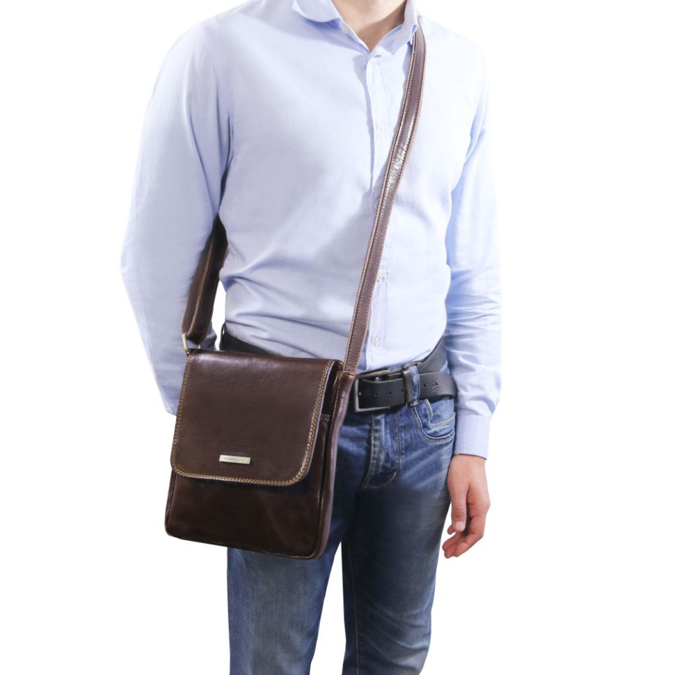 John Leather crossbody bag for men with front zip TL142464 Tuscany 
