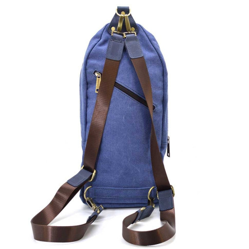 Слінг-рюкзак із синього канвасу та синьої шкіри крейзі хорс RKk-2017-4lx TARWA