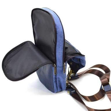 Blue canvas and blue leather crazy horse sling backpack RKk-2017-4lx TARWA