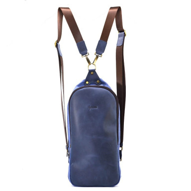 Blue canvas and blue leather crazy horse sling backpack RKk-2017-4lx TARWA