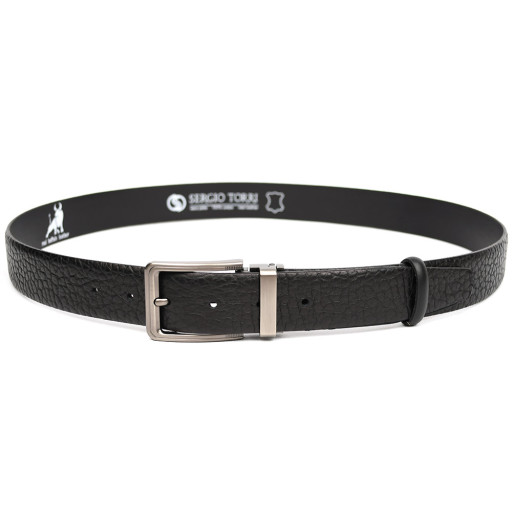Ремінь зі шкіри буйвола гладкий ST2028B чорний 35мм