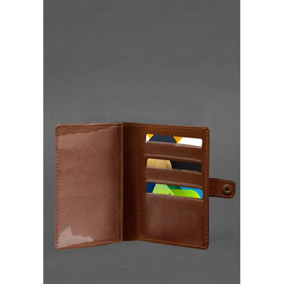 Шкіряна обкладинка-портмоне для військового квитка 15.0 світло-коричнева Crazy Horse