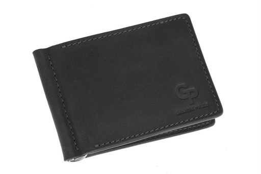 Затиск для купюр з монетницьою, чорний Grande Pelle