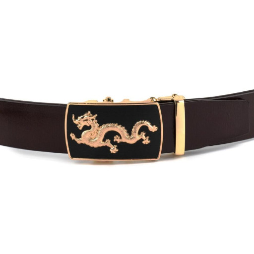 Ремінь чоловічий золотий дракон Vintage 20259 Коричневий