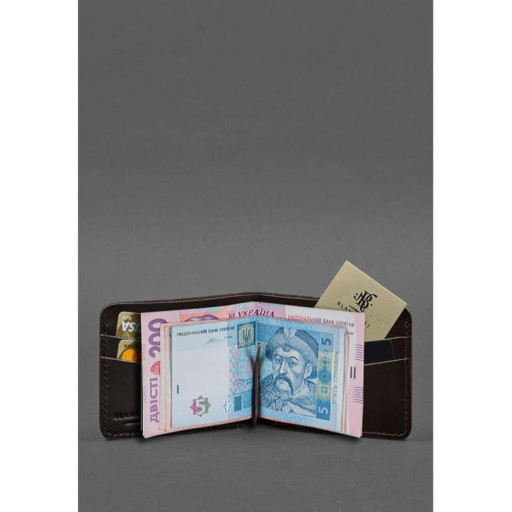 Шкіряне портмоне 4.4 (з затискачем) темно-коричневе краст