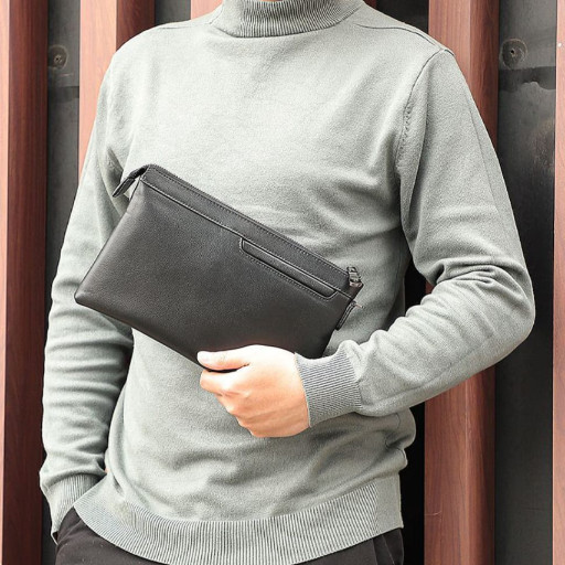 Шкіряний клатч для чоловіків JDC021A чорний з петлею на руку