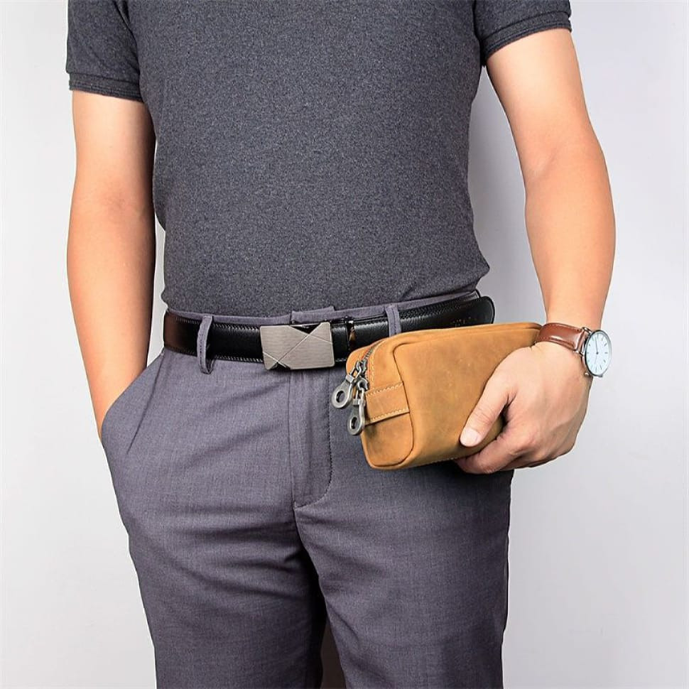 Шкіряний несесер, косметичка, органайзер коричневий John McDee C013B