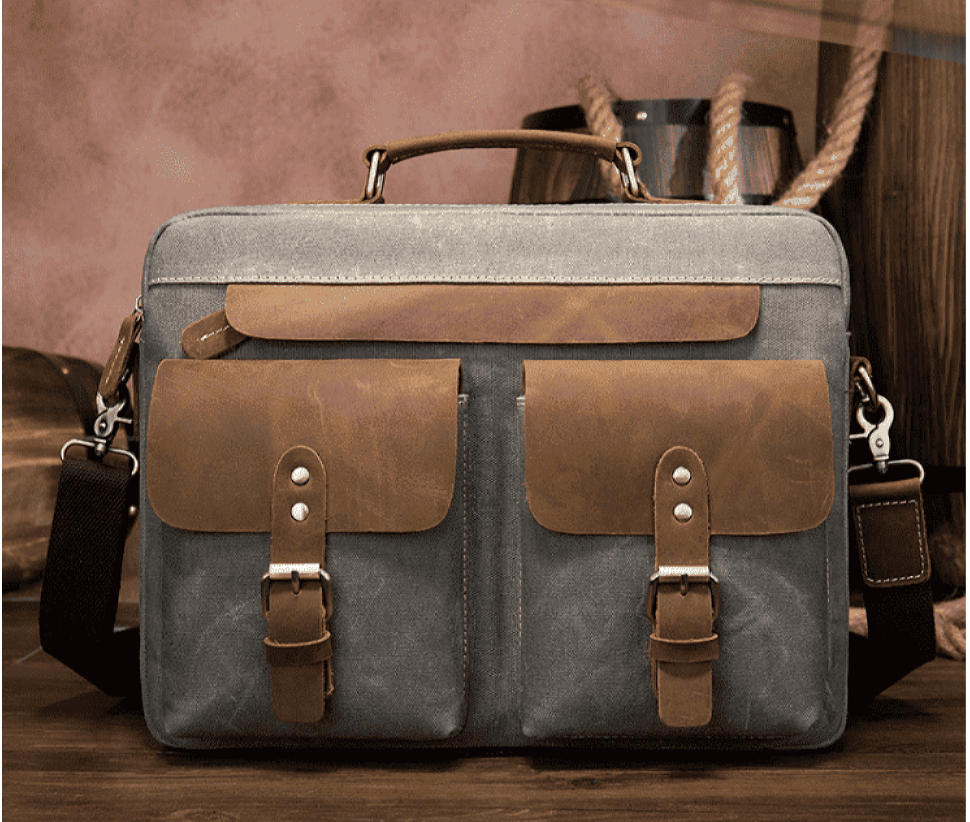 Сумка-портфель чоловіча текстильна з шкіряними вставками Vintage 20001 Cерая