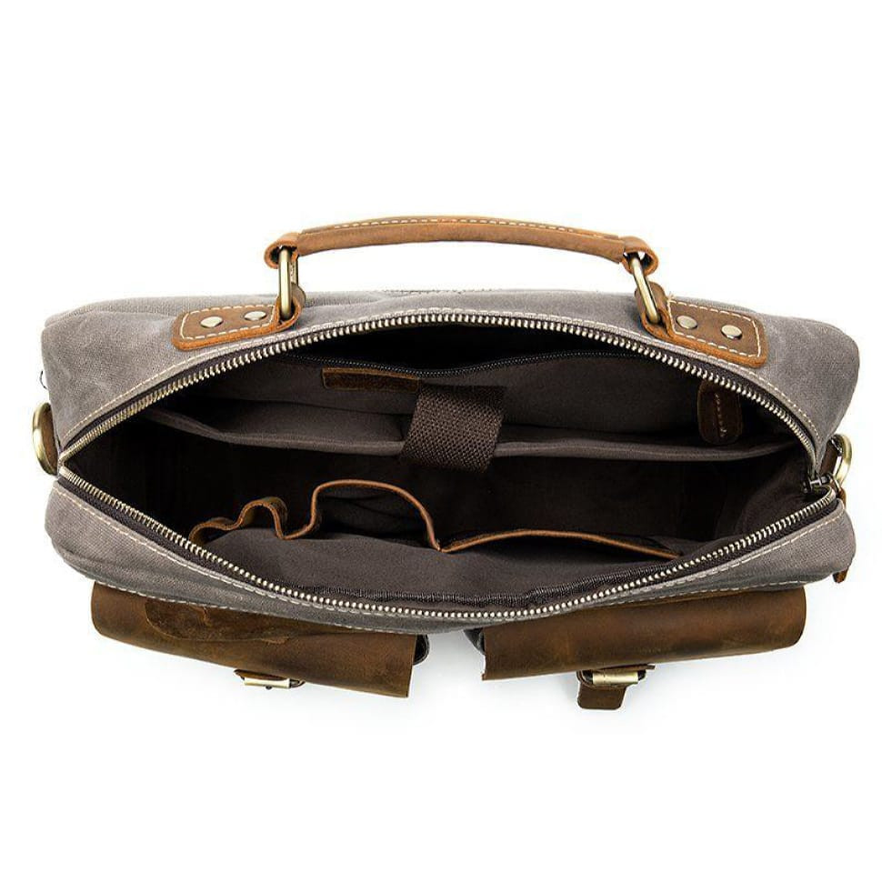 Сумка-портфель чоловіча текстильна з шкіряними вставками Vintage 20001 Cерая