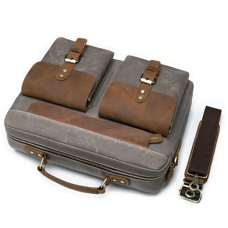 Сумка-портфель чоловіча текстильна з шкіряними вставками Vintage 20001 Cерая