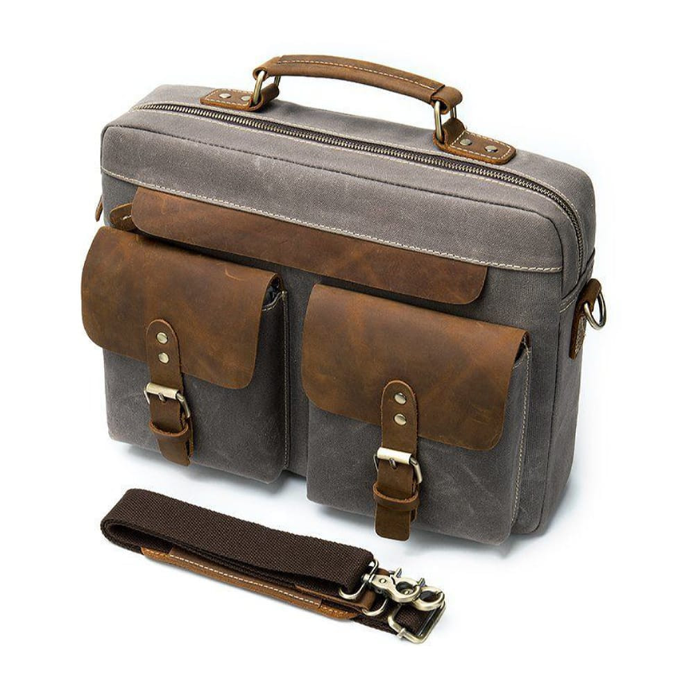 Сумка-портфель чоловіча текстильна з шкіряними вставками Vintage 20001 Cерая