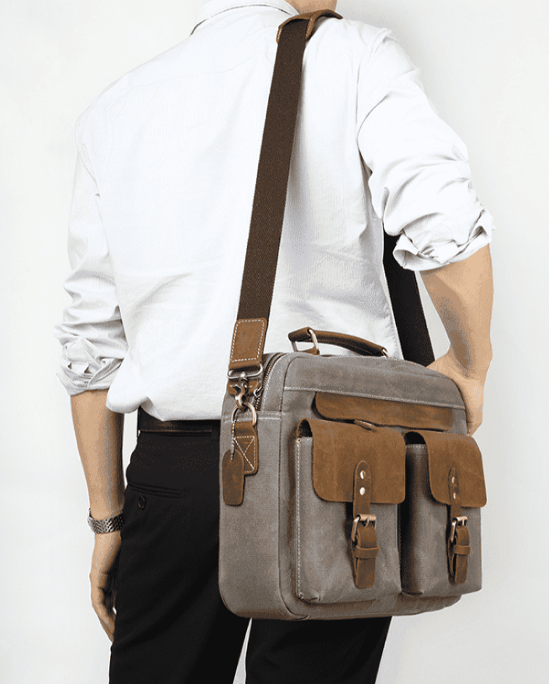 Сумка-портфель чоловіча текстильна з шкіряними вставками Vintage 20001 Cерая