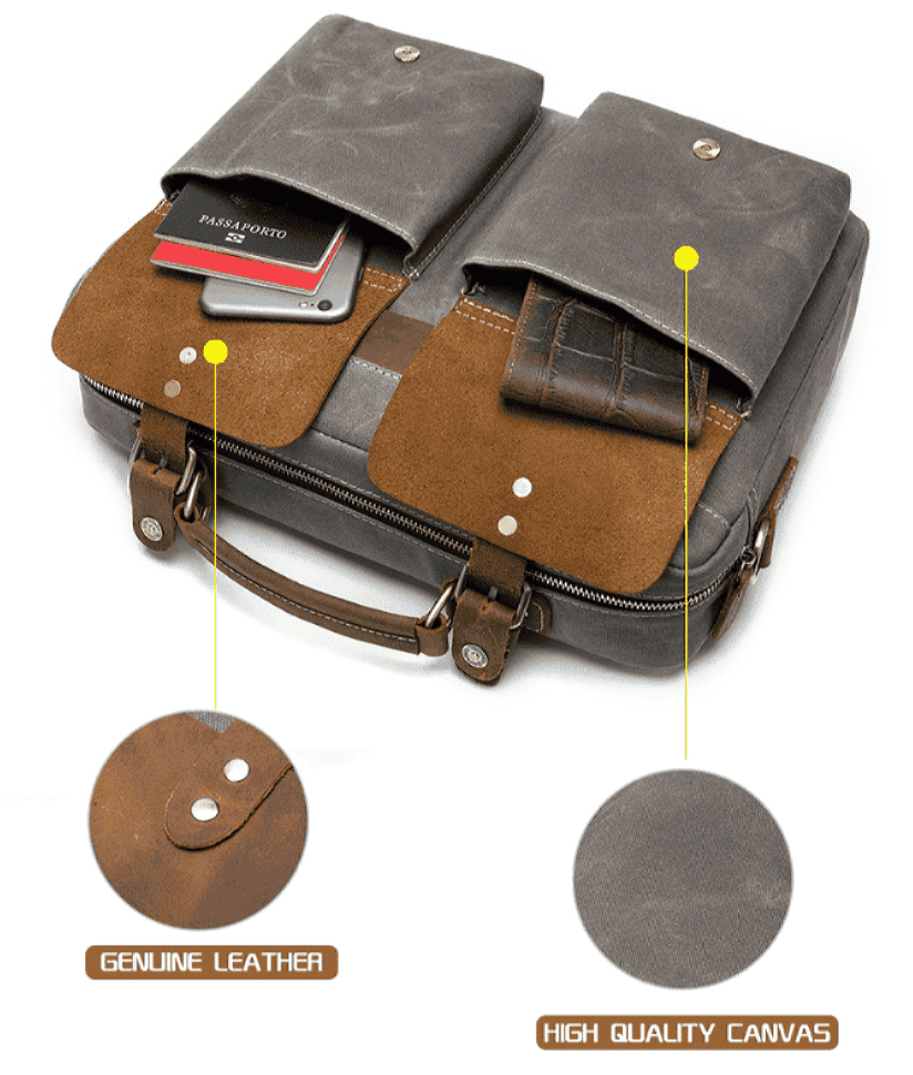 Сумка-портфель чоловіча текстильна з шкіряними вставками Vintage 20001 Cерая