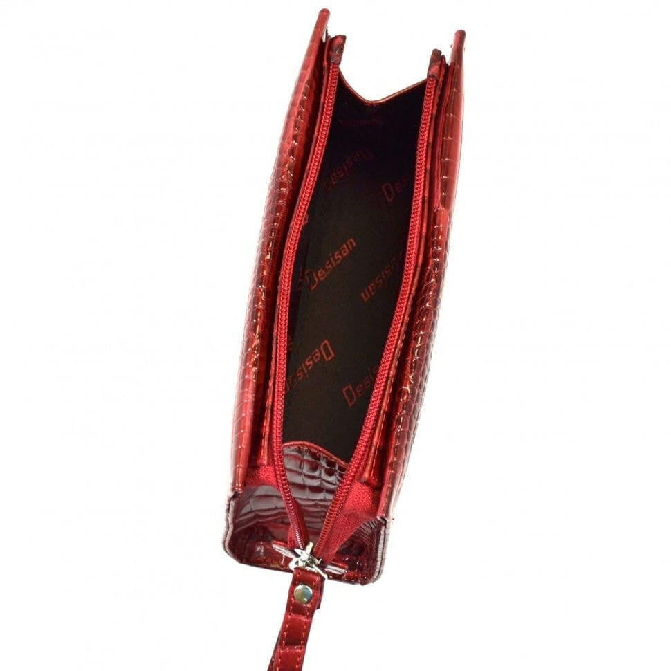 Косметичка шкіряна Desisan 2-658 червоний дрібний кроко