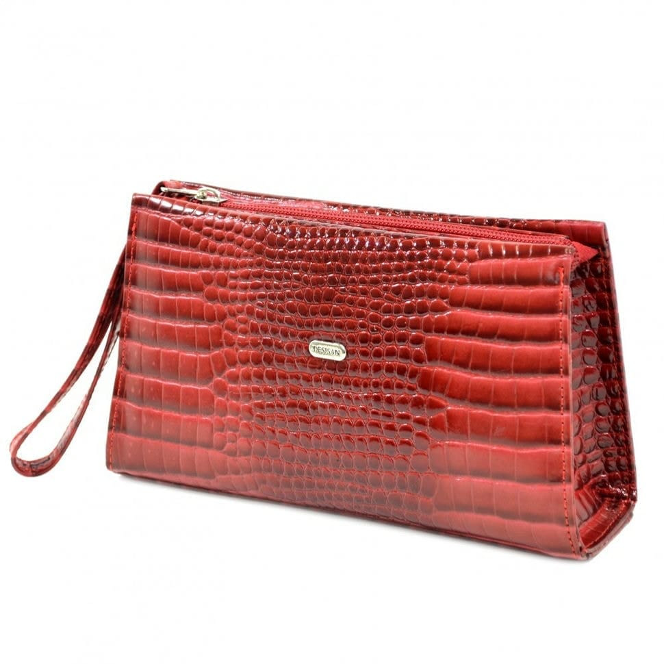 Косметичка шкіряна Desisan 2-658 червоний дрібний кроко