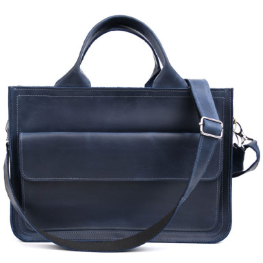 Leather briefcase bag for documents laptop LIMARY lim-380RK blue