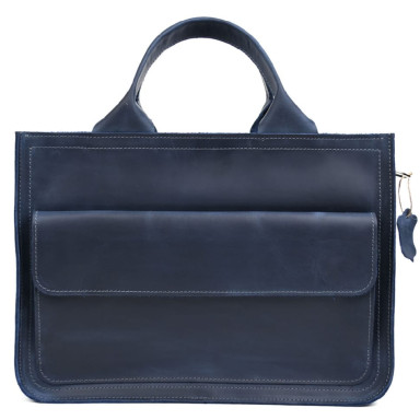 Leather briefcase bag for documents laptop LIMARY lim-380RK blue