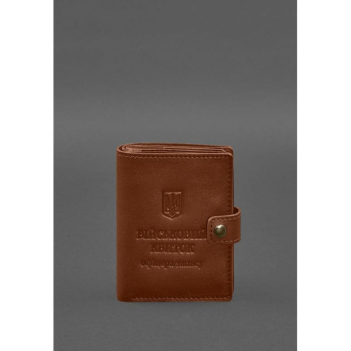 Шкіряна обкладинка-портмоне для військового квитка офіцера запасу (вузький документ) Світло-коричневий