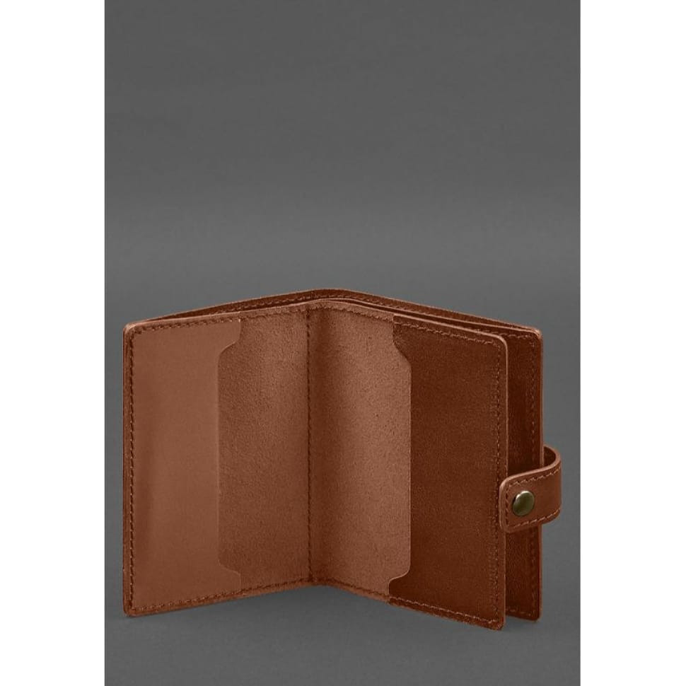 Шкіряна обкладинка-портмоне для військового квитка офіцера запасу (вузький документ) Світло-коричневий