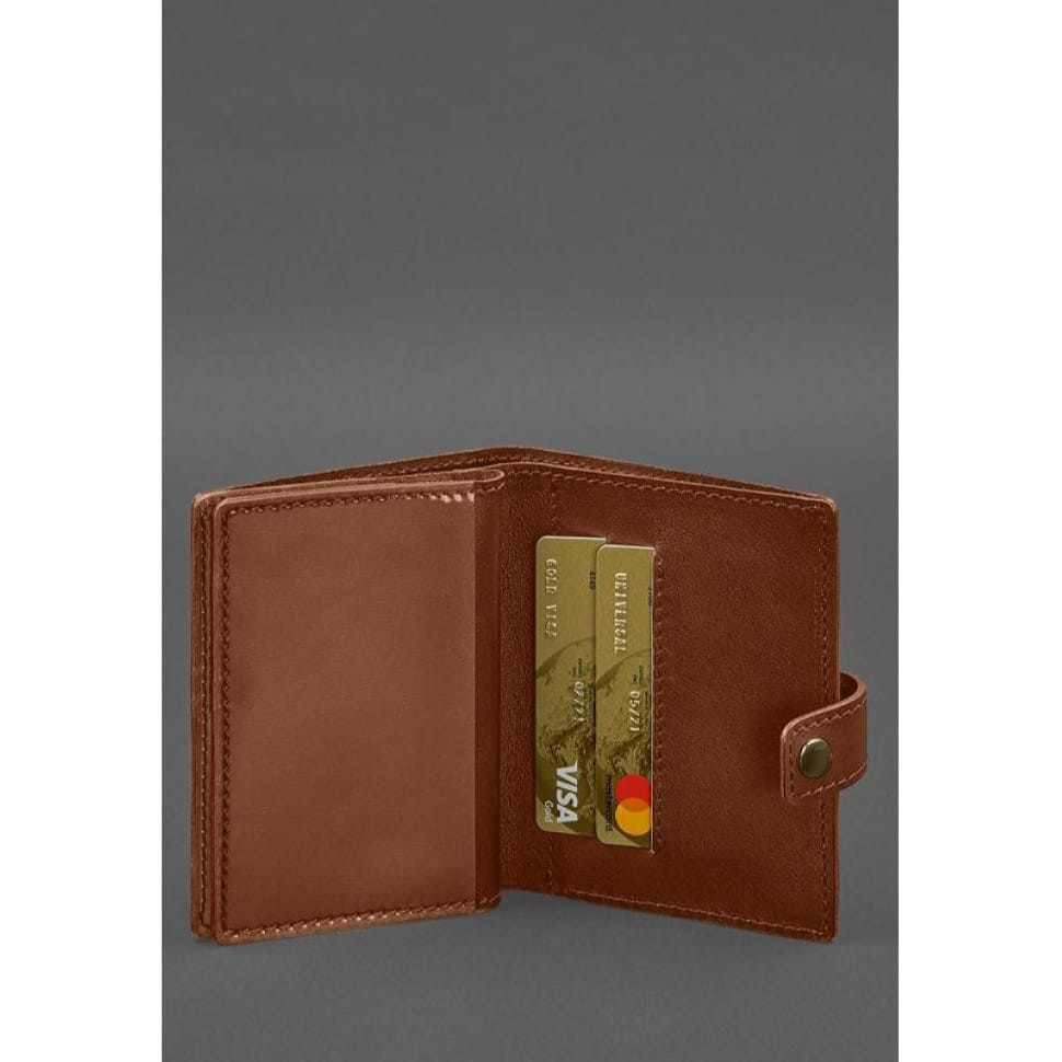 Шкіряна обкладинка-портмоне для військового квитка офіцера запасу (вузький документ) Світло-коричневий