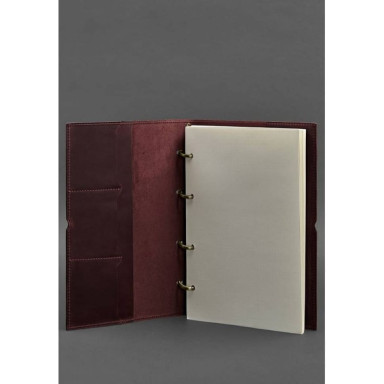 Leather notepad A4 on rings (soft-book) 9.0 soft cover burgundy Crazy Horse