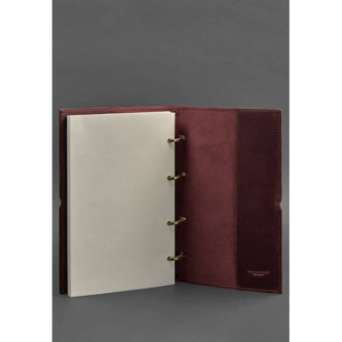 Leather notepad A4 on rings (soft-book) 9.0 soft cover burgundy Crazy Horse