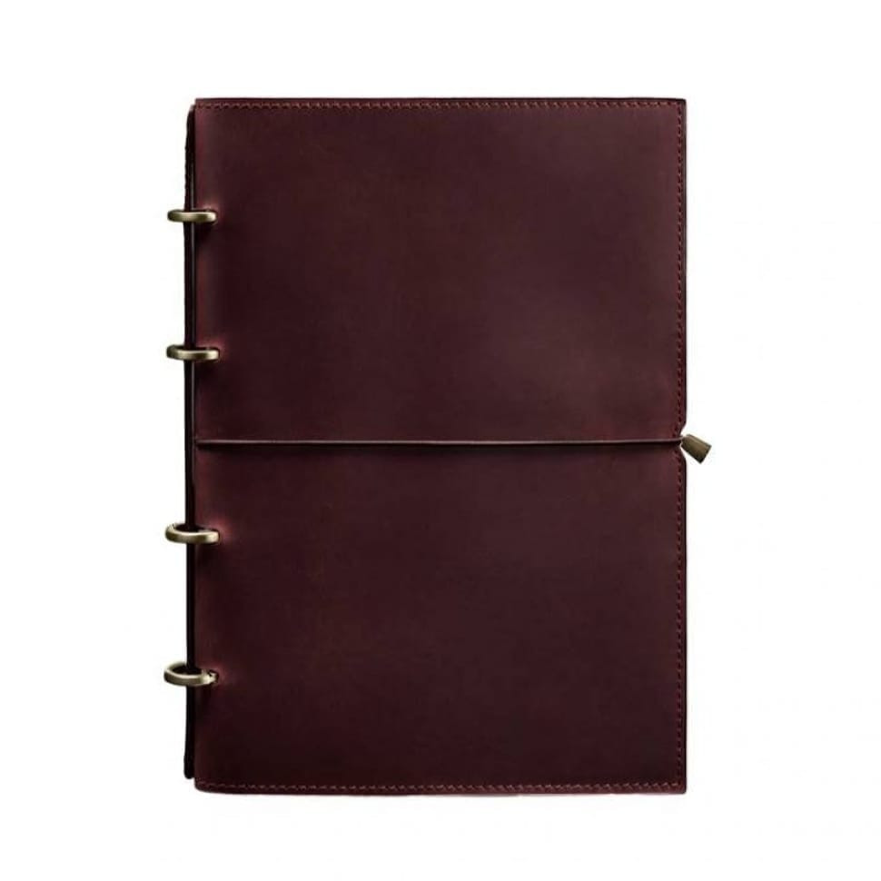 Шкіряний блокнот А4 на кільцях (софт-бук) 9.0 у м'якій обкладинці бордовий Crazy Horse
