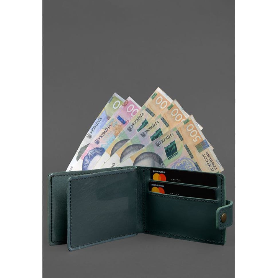 Шкіряна обкладинка-портмоне для посвідчення учасника бойових дій (УБД картонний документ) Зелена
