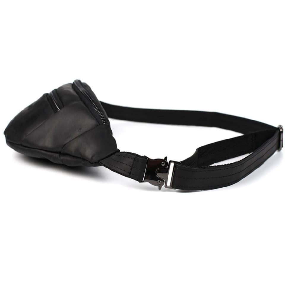 Leather banana bag with two compartments with front pocket TARWA RA-8040-3md black