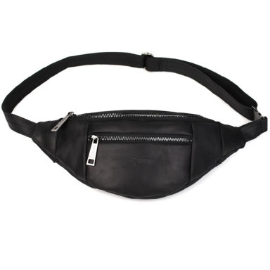 Leather banana bag with two compartments with front pocket TARWA RA-8040-3md black