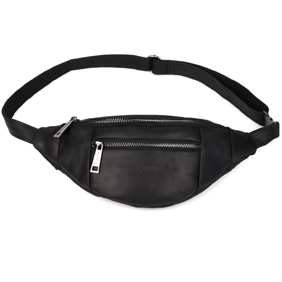 Leather banana bag with two compartments with front pocket TARWA RA-8040-3md black