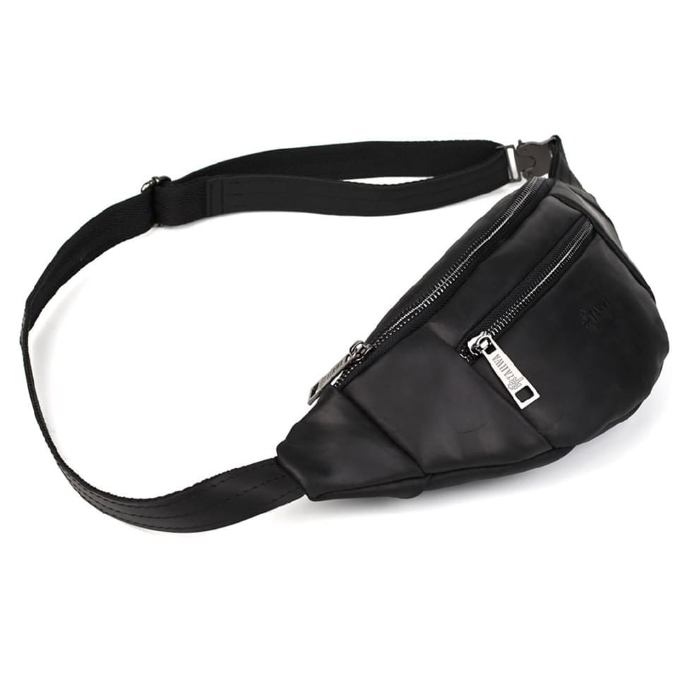 Leather banana bag with two compartments with front pocket TARWA RA-8040-3md black