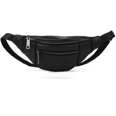 Leather banana bag with two compartments with front pocket TARWA RA-8040-3md black