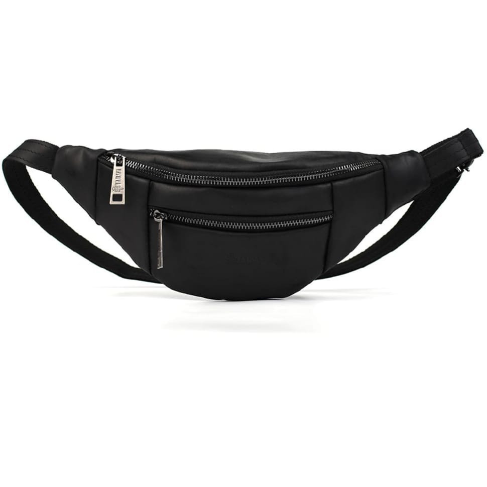 Leather banana bag with two compartments with front pocket TARWA RA-8040-3md black