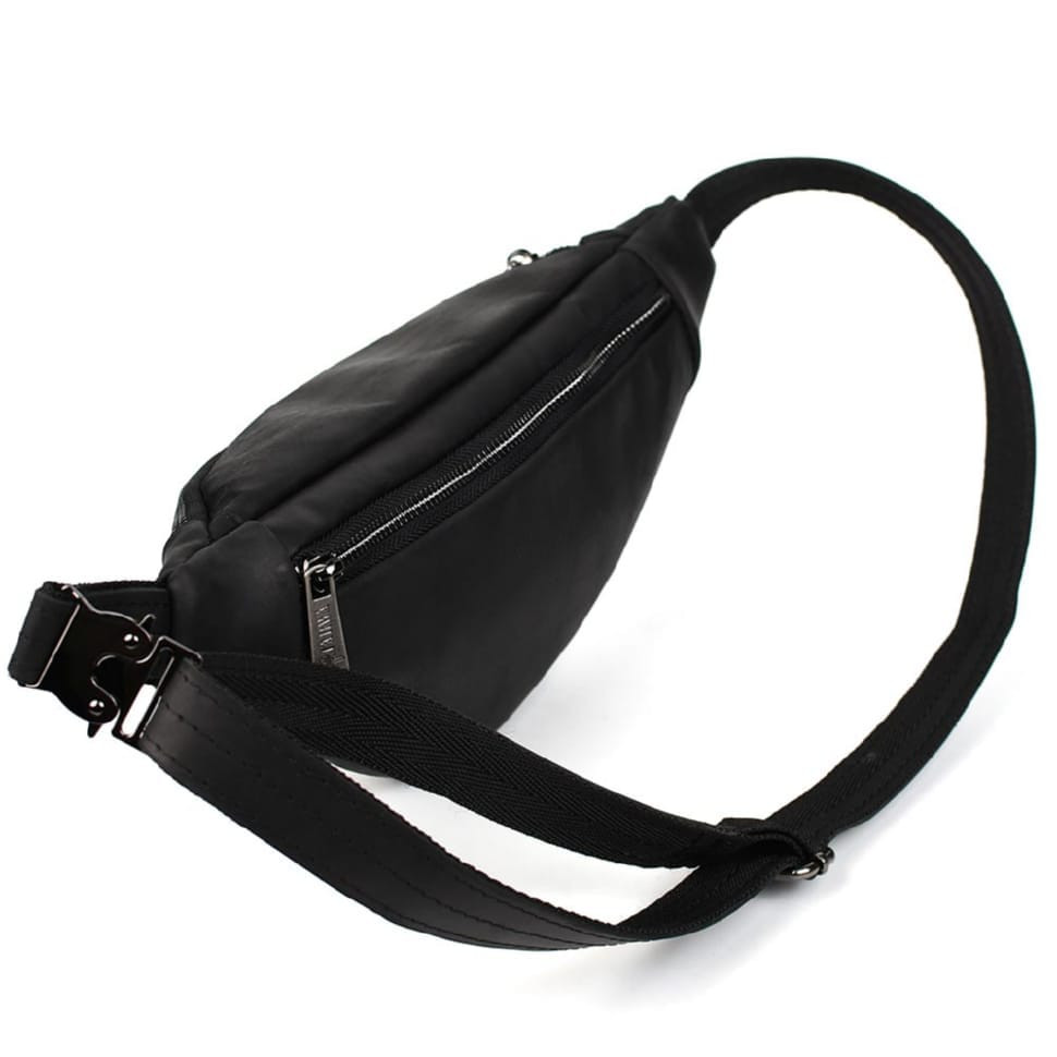 Leather banana bag with two compartments with front pocket TARWA RA-8040-3md black