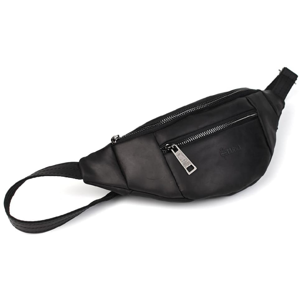 Leather banana bag with two compartments with front pocket TARWA RA-8040-3md black
