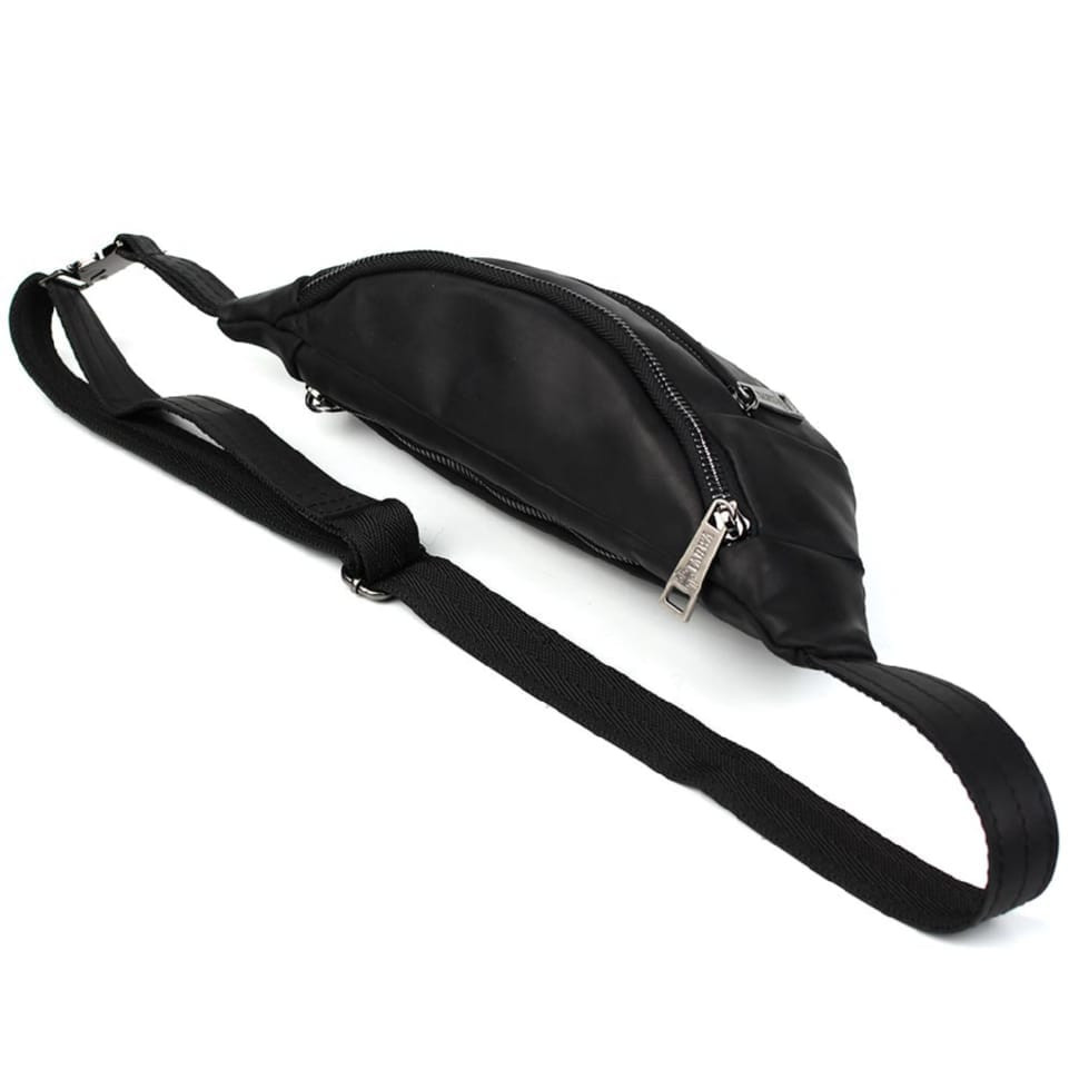Leather banana bag with two compartments with front pocket TARWA RA-8040-3md black