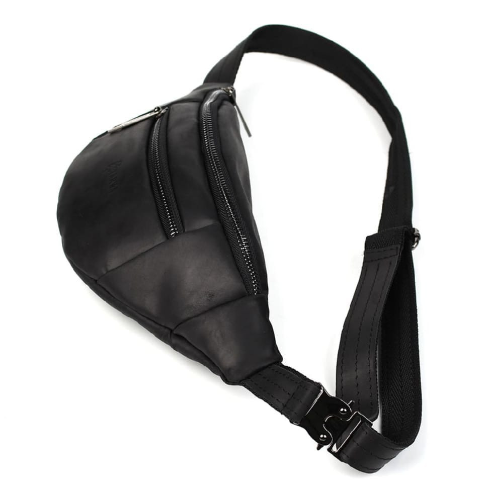 Leather banana bag with two compartments with front pocket TARWA RA-8040-3md black
